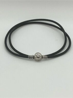 Pandora 925 ALE Clasp Shiny Black Leather Necklace or Wrap Bracelet | 20.5”
